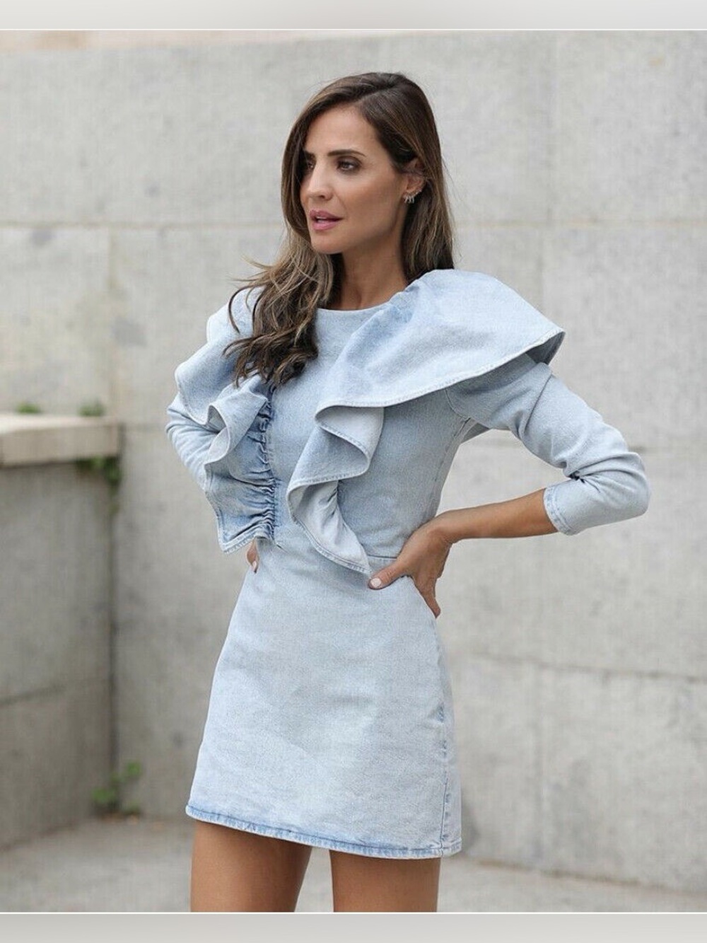 Zara women Ruffle Denim Dress NWT ✨ - Picture 3 of 10